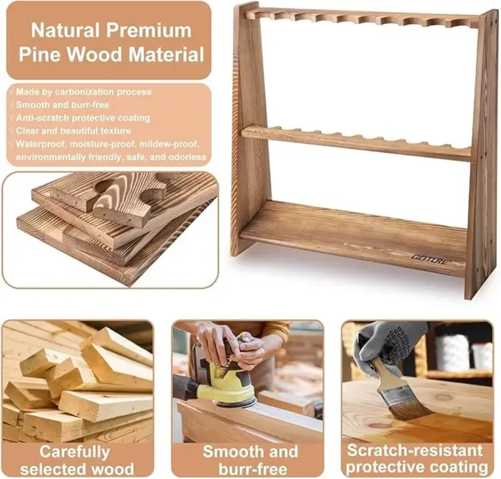 Goture Carbonized Pine Wood Fi - Fishing Rod Rack review and price