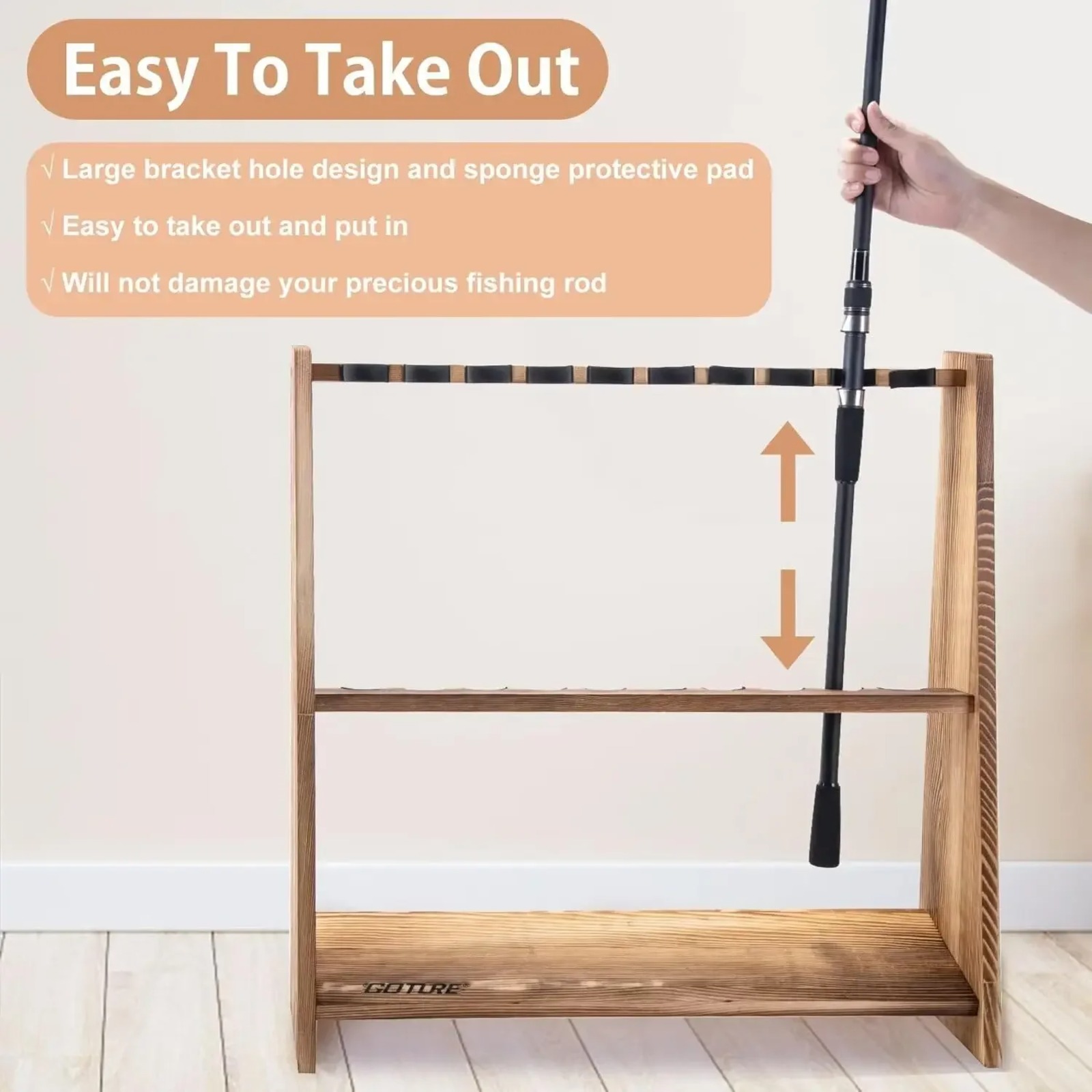Goture Carbonized Pine Wood Fi - Fishing Rod Rack review and price