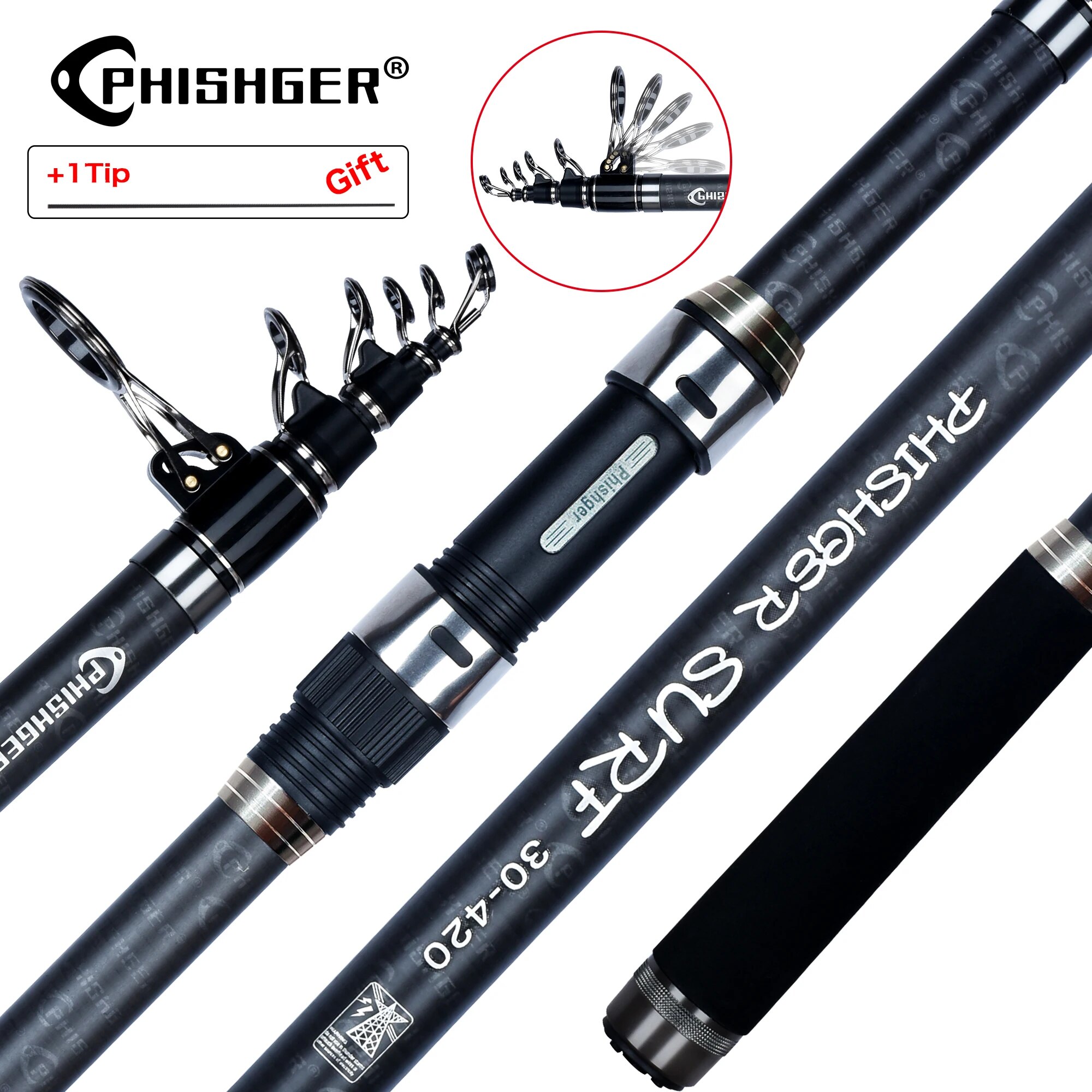 PHISHGER Telescopic Surf Spinn - Fishing Rod Surf review and price