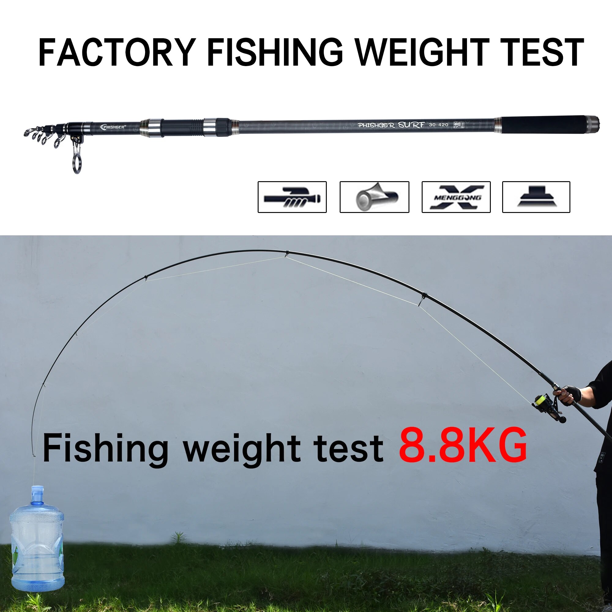PHISHGER Telescopic Surf Spinn - Fishing Rod Surf review and price