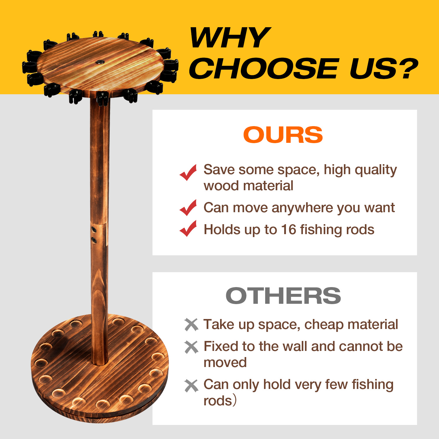 Round Carbonized Wood Fishing  - Fishing Rod Rack review and price