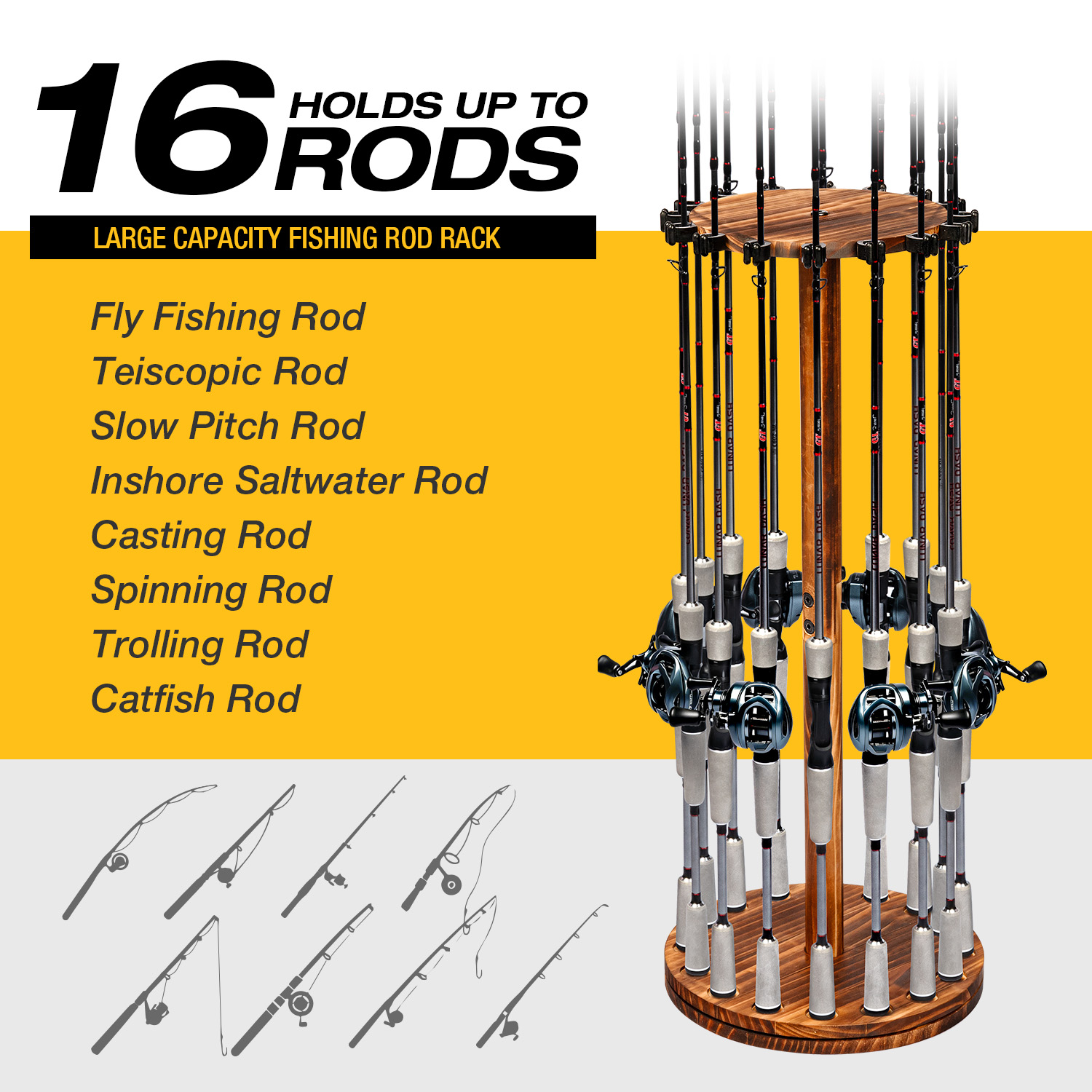 Round Carbonized Wood Fishing  - Fishing Rod Rack review and price